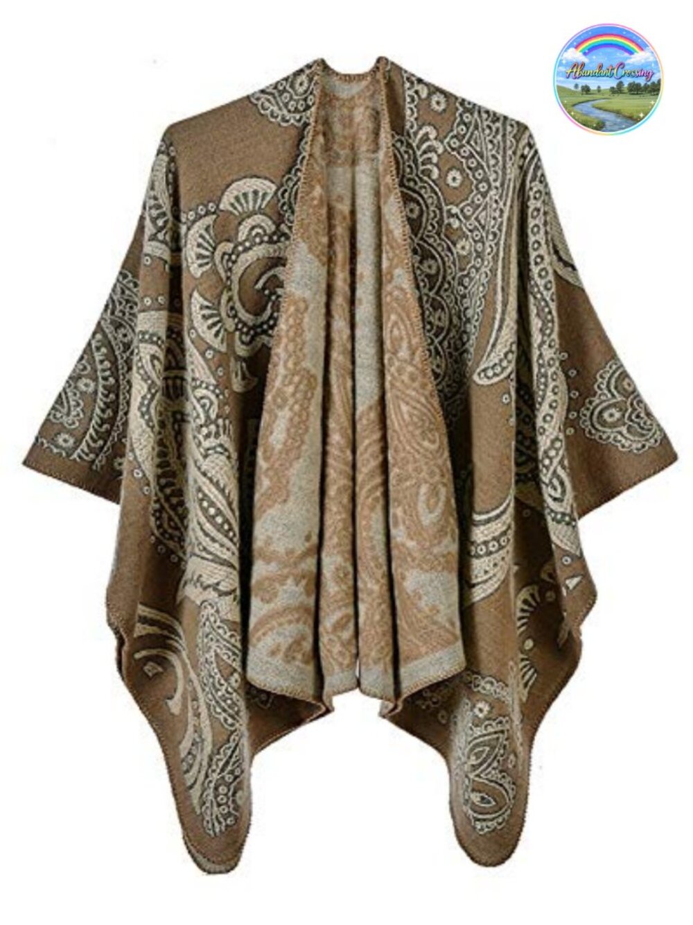 Women's Color Block Open Front Poncho Wrap Cape Ruana Polyester Shawl